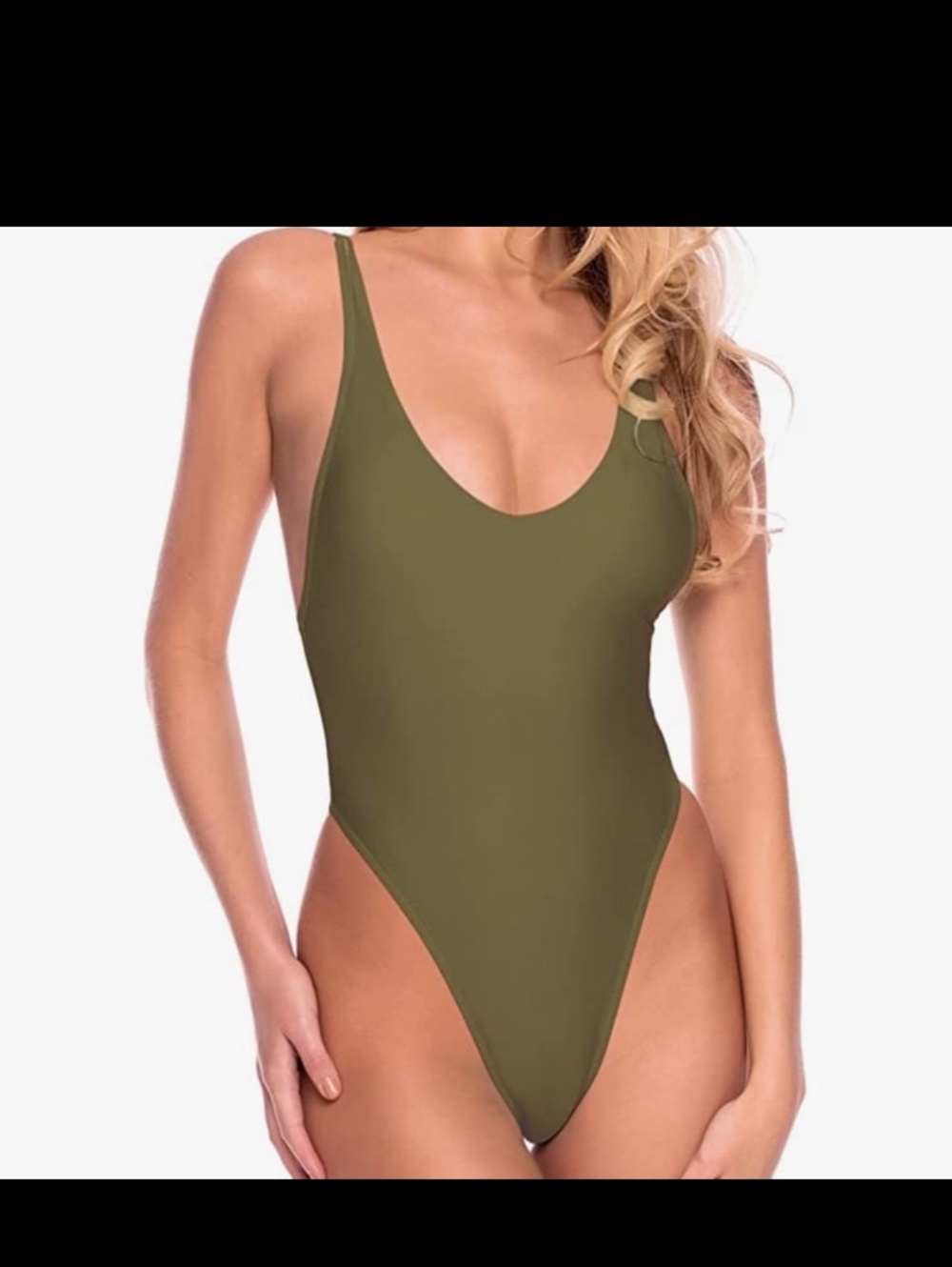 Olive Green High-Cut One-Piece Swimsuit - Women Swim